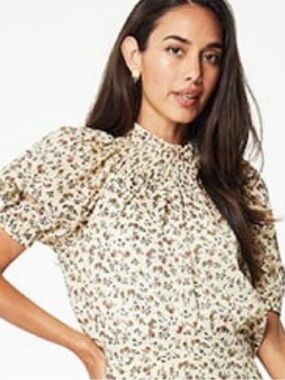 Roller Rabbit Serra Francisca Floral Blouse S Puff Sleeve Boho Cotton Cottage